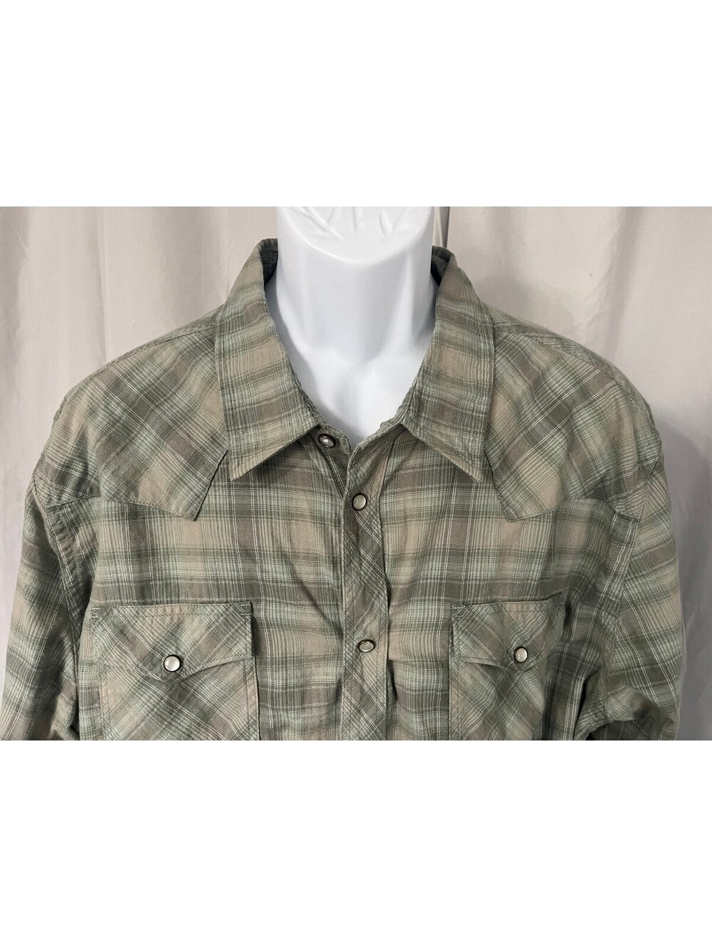 Tecovas Men's Green Gray Khaki Plaid Snap Button Western Brand Shirt XXL 2XL